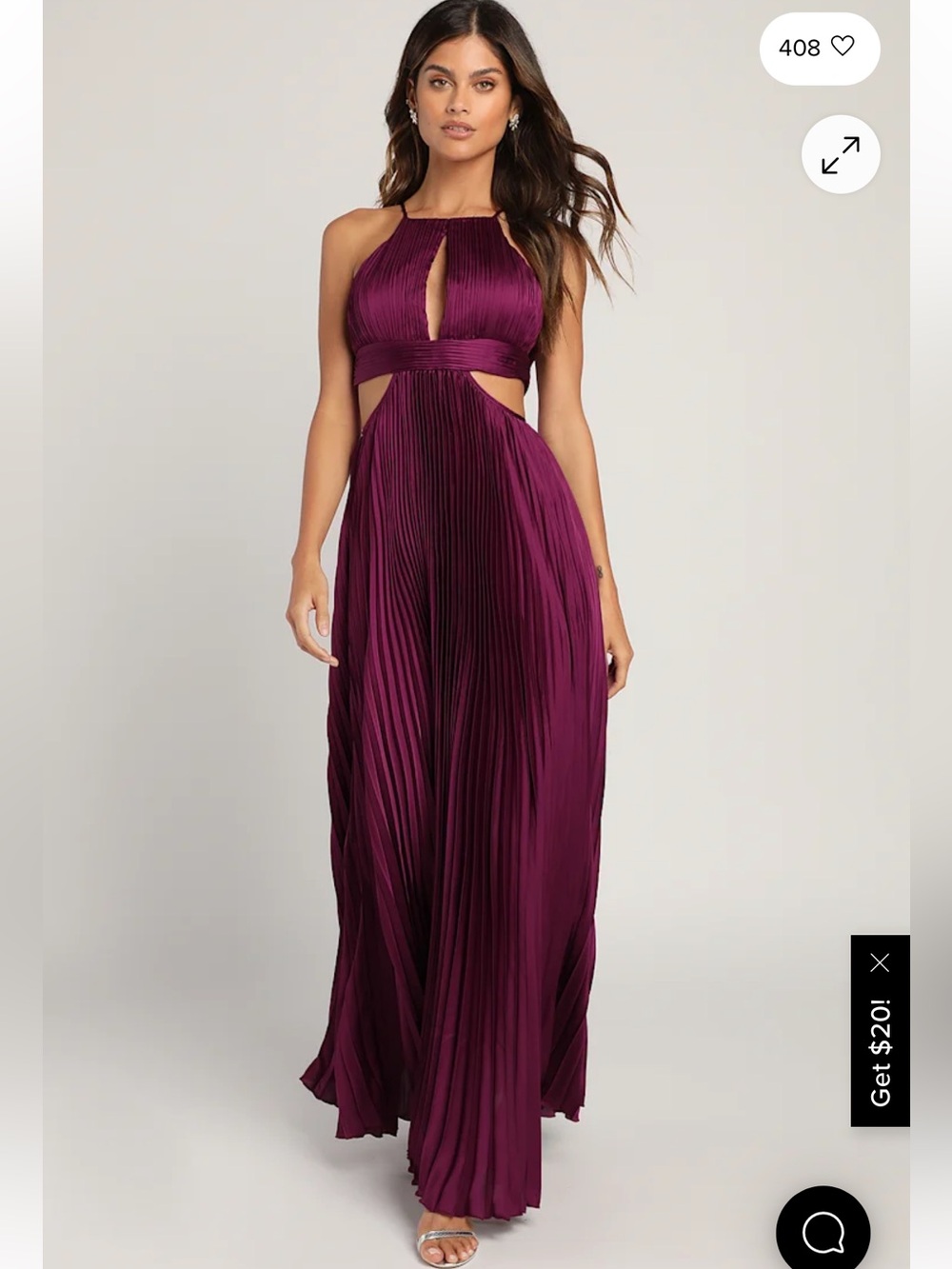 Lulu’s Essence of Elegance Plum Satin Pleated Halter Maxi Dress